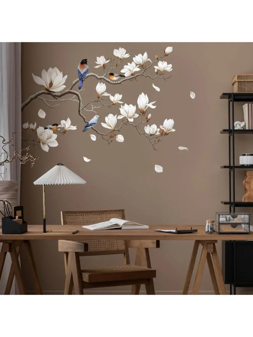Peel and Stick White Magnolia Tree Wall Decals - Floral Corner Wall Art Stickers
